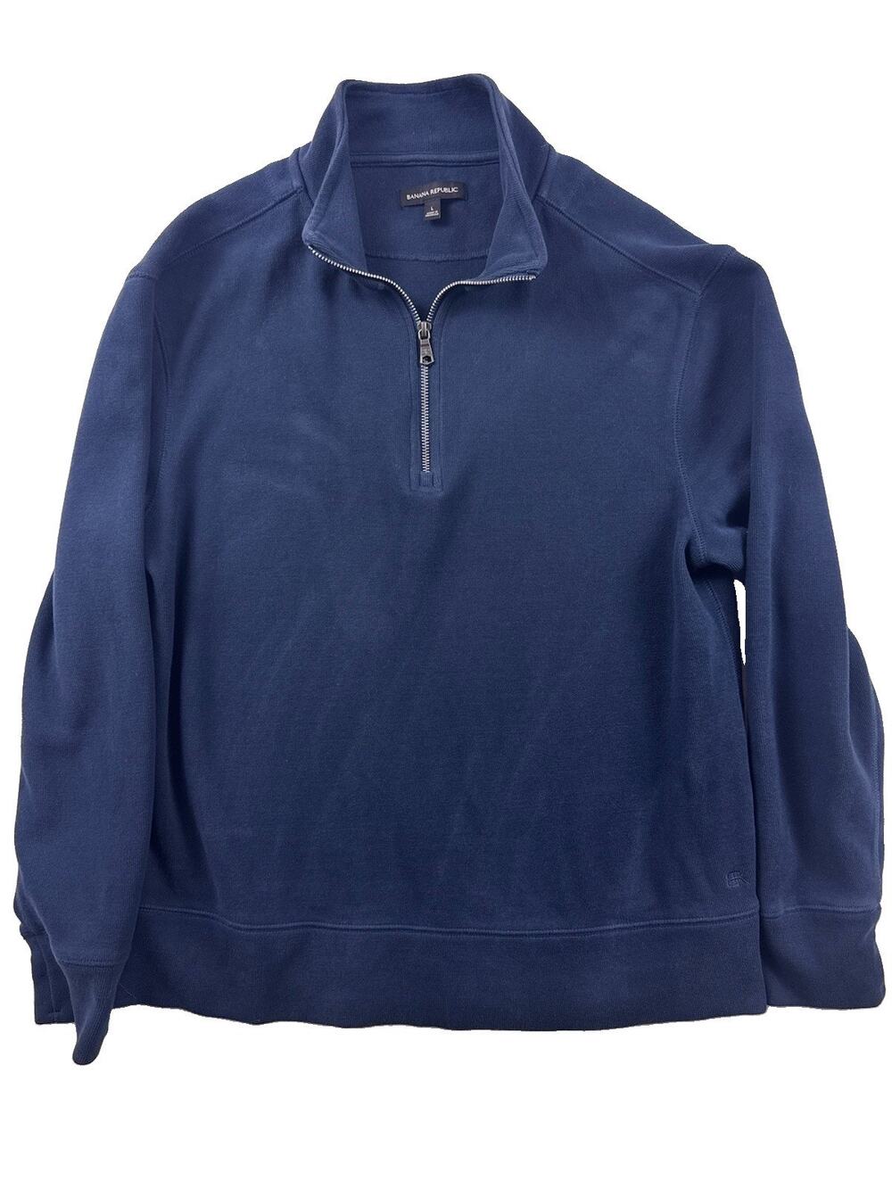 Banana Republic 1/4 Zip Sweater Men’s Large Blue Silver Zipper Ribbed Hem